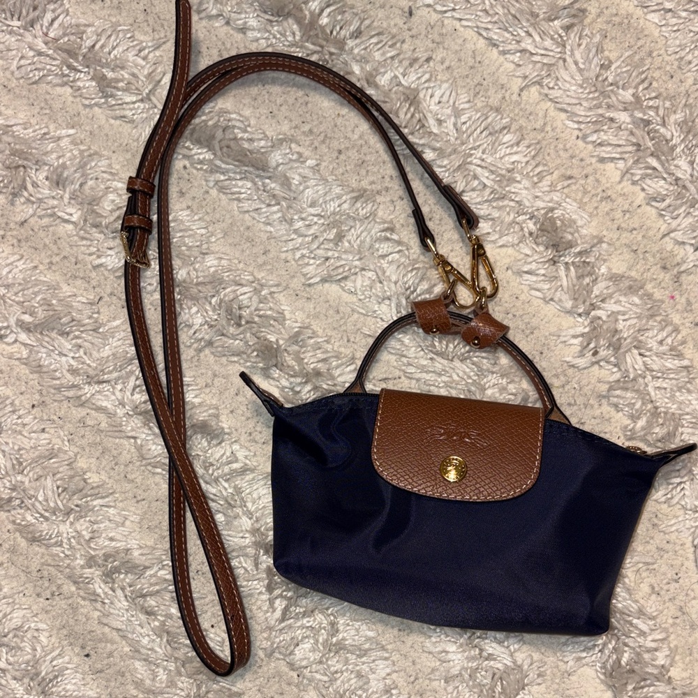 Longchamp Mini Navy and Brown Crossbody Bag